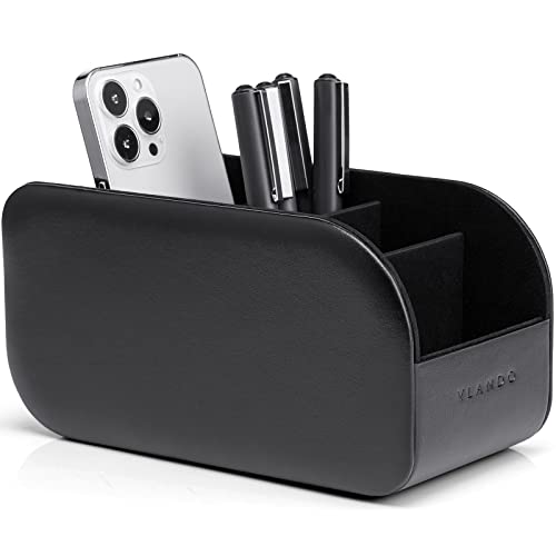 Vlando Soporte para mando a distancia personalizado, gran soporte para TV, DVD, 4K Stick y Bluray, mando a distancia, almacenamiento de piel para bolígrafos, teléfono móvil (YZ-Black)