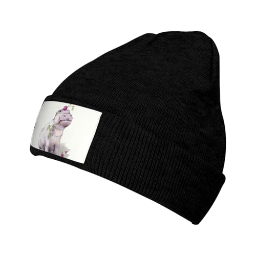 Migpkd Gorro unisex Hipopotamos para hombre y mujer, gorro de punto de invierno, gorro cálido con puños, a la moda, Negro, Talla única