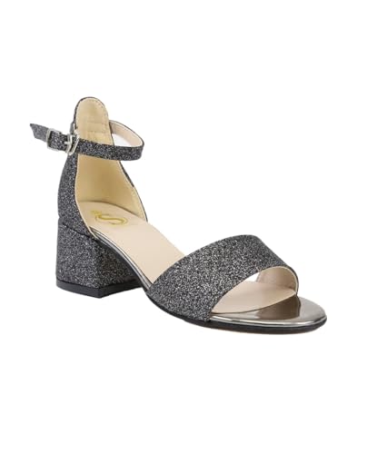 SIRRI Chaussures à lanières de cheville pour filles, sandales à talons blocs avec paillettes pour occasions spéciales Taille 33