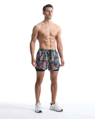Men's 2 in 1 Running Shorts Outdoor Casual Jogging Workout Fitness Athletic Summer Patterned Novelty Shorts3