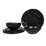 Irregular Melamine Dinnerware Sets-12 Piece Plates and Bowls Sets,Indoors and Outdoors Dinnerware,Se