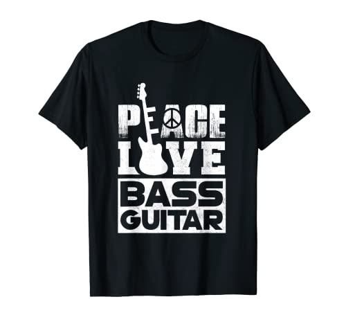 Funny Peace Love Basso Chitarra Bassista Donne Uomini Bass Player Maglietta