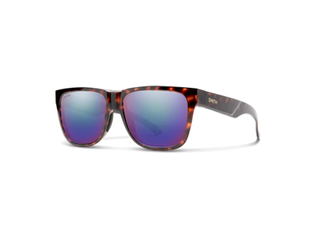 Smith Lowdown 2 Rectangle Sunglasses For Men For Women+FREE Complimentary Eyewear Care Kit, Tortoise / Chromapop Polarized Violet Mirror, 55