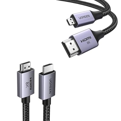 UGREEN 8K Micro HDMI Cable 6.6FT, 2.1 Aluminum Shell Braided 48Gbps Ultra High Speed Bundle with 8K HDMI Cable 6.6FT,