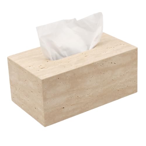 Bonshocon Travertine Tissue Box Cover Rectangle Tissue Box with Acrylic Removable Base Plate,Natural Stone Tissue Box Holder for Bathroom Toilet Living Room Kitchen Desk Decor, Beige by Bonshocon - Used condition - US$44.12