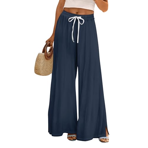 FlekmanArt Palazzo Pants for Women Summer Boho Wide Leg Pants Casual High Waist Lounge Pant 2025 Beach Vacation Outfits