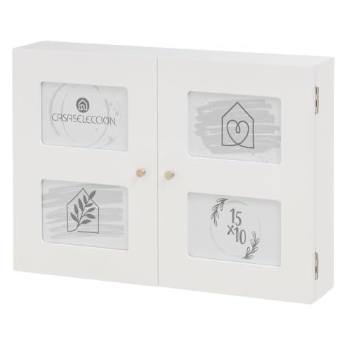 LOLAhome - Tapa Contador de Luz Blanco con Portafotos para 4 Fotos de 46x32 cm. Tapa para Cuadro Eléctrico de Madera para 4 Fotos de 10x15 cm