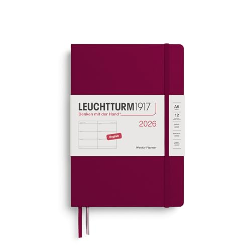 LEUCHTTURM1917 372708 Agenda semainier 2026 au format moyen (A5) - Port Red - En anglais
