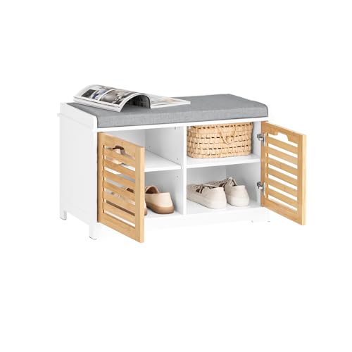 SoBuy Banc Chaussures Entrée Rangement - Meuble à Chaussures avec Coussin Rembourré et 2 Portes -...