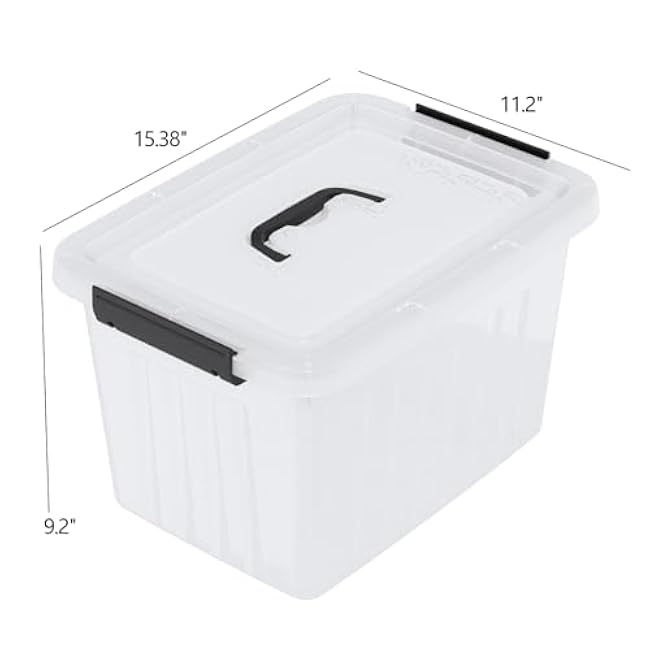 4 Packs 20 L Clear Plastic Storage Bins, Stackable Organizer Containers with Lids, Latching Box with Handle