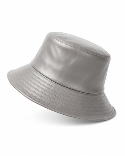 Image of Zylioo XXL PU Leather Bucket Hat for Big Heads, Large Waterproof Floppy Brim Travel Hat with Thin Fleece Lining Packable