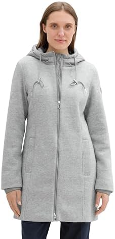 TOM TAILOR Damen Mantel mit Kapuze,21373 - medium Silver Grey Melange, XXXL
