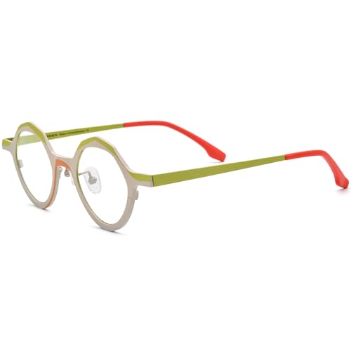 Image of FONEX Colorful Pure Titanium Glasses Frame Women Retro Round Eyeglasses