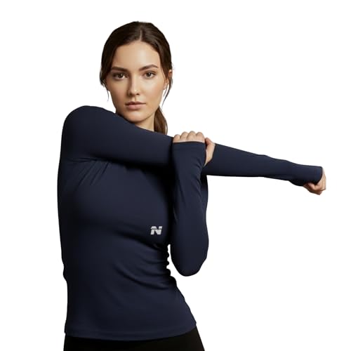Image of NINQ Women's Athletic Compression Wear - Full Sleeve Workout & Training T-Shirt Designed for Gym, Running, Yoga, and Sports. Breathable, Stretchable