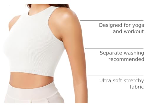 Image of ODODOS 3-Pack Seamless Crop Tank for Women Ribbed Soft High Neck Cropped Tops