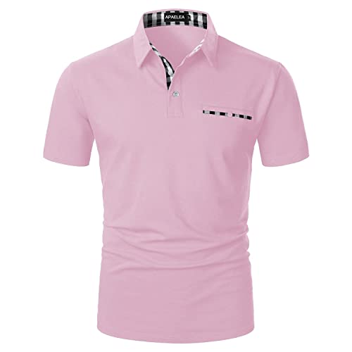 APAELEA Polos Homme Manches Courtes Col Contrasté Hauts de Tennis de Golf,Couleur Rose,3XL