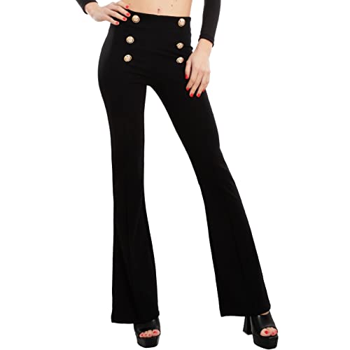 Toocool Pantalon femme cloche ajustables patte éléphante Flare boutons VI-3591, Noir , S Cover