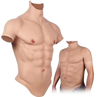 Muscoloso Uomo in Silicone Petto Migliorato Tuta Maschile Finta Pancia Simulazione Muscoli Finti Pancia Maschile Muscoli Tuta per Cosplay,Color 1,One Size