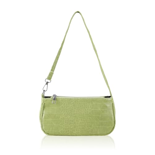 Image of AfitLulu Small Shoulder Bag for Women, PU Leather Mini Handbag Classic Clutch Tote Handbags with Crocodile Pattern Retro Shoulder Purse for Daily Use (Green Leather)