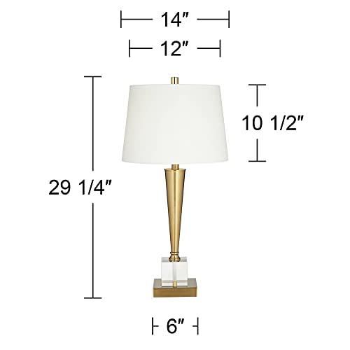 Possini Euro Design Wayne Modern Art Deco Table Lamps 29 1/4" Tall Set Of 2 With Usb Charging Port Brass Metal Crystal White Drum Shade For Living Room Bedroom House Bedside Nightstand Home Office #TOP3