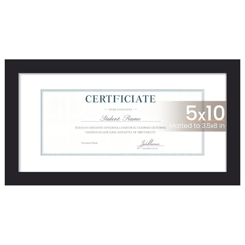 Image of upsimples 5x10 Business License Frame, Display Document 3.5x8 with Mat or 5x10 without, Wall Hanging cosmetology license frame, Black, 1 Pack