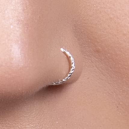 Jolliz Silver Nose Ring - Dainty 8mm Hoop 20 Gauge Hammered Piercing – Snug 925 Sterlibg Silver Nose Piercings – Body Jewelry Piercing Hoops – Gift Ready Purchase - Image 2