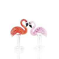 H&D Hyaline&Dora 2PCS Art Glass Flamingos Ornament Sculpture,Hand Blown Glass Animal Figurine Home Decoration Valentines Day Gifts For Her Him (red and pink)