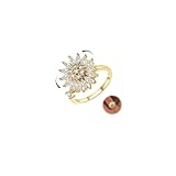Maynor Anxiety Ring für Damen Frauen，Verstellbare Gold Zirkon Blumen Skills Ringe，Anti Stress Rings，Stress Spinner Fidget Ring gegen Angst–Geschenk für Frauen