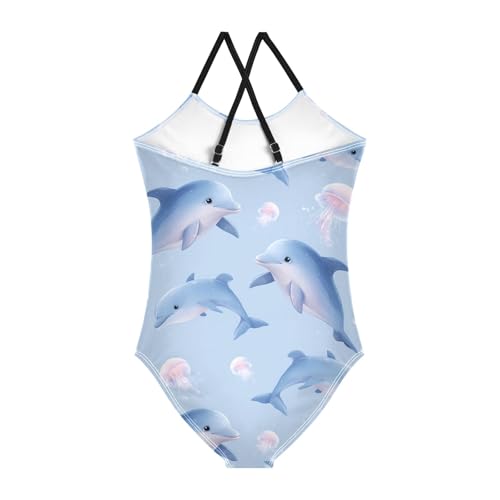 Girls Swimsuit Dolphin Jellyfish Pattern One Piece Swimwear2