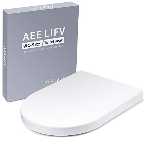 Tapa de Wc, AEE LIFV Asiento de Inodoro Blanco,Tapa de Inodoro con Cierre Suave y Lenta/Asiento de Inodoro de Plástico Duro/Tapa de Asiento de WC con Sencilla Instalación/Tapas de WC en (D Forma)