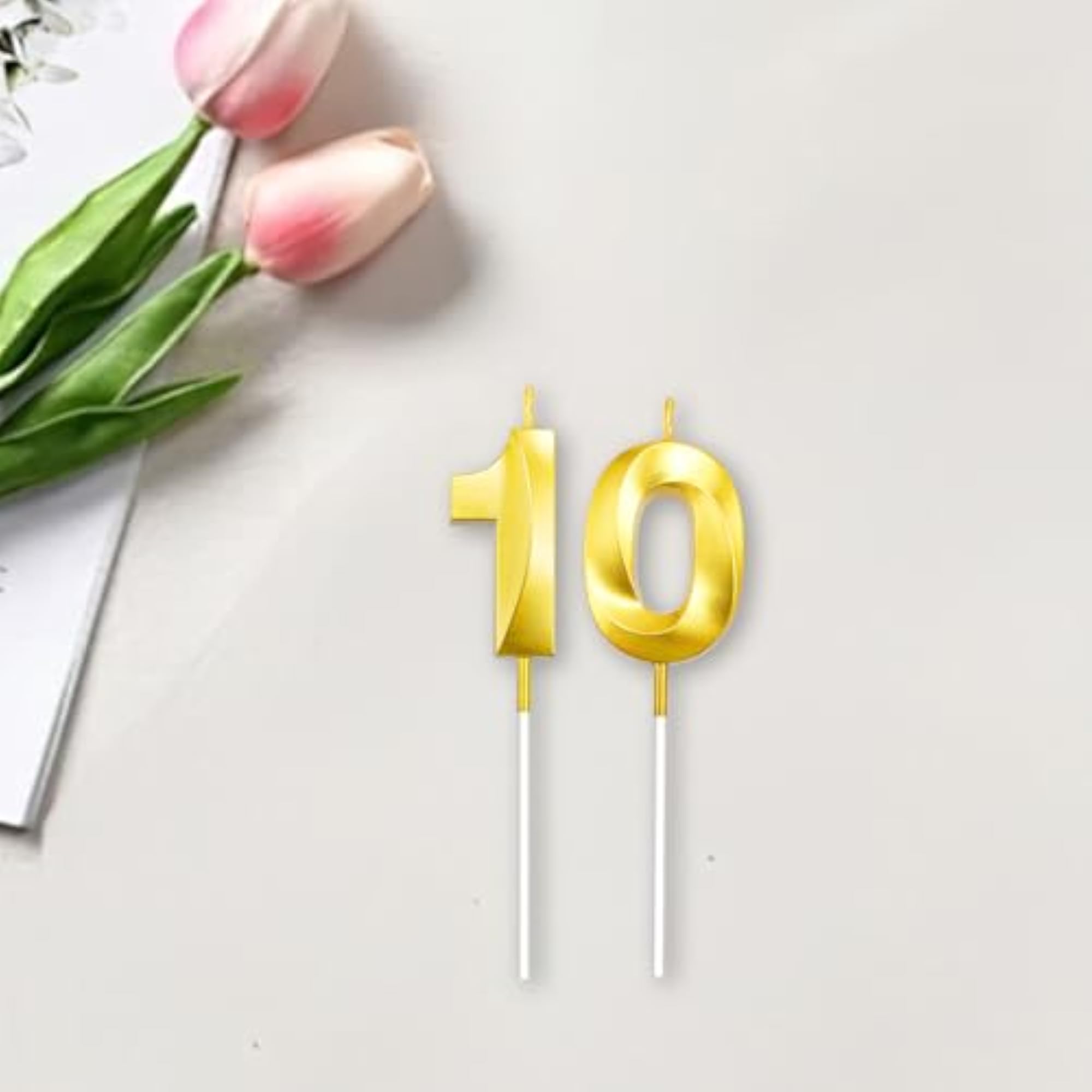 Gold 10 Number Candle, 2 Pack for 10th Birthday