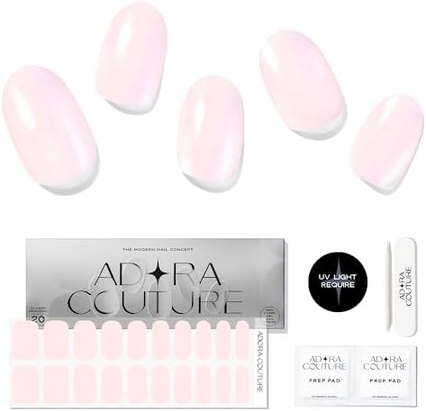 Adora Couture Semi Cured Gel Nail Strips | Pink Rose Glazed Donut Chrome | Ombre Full Sticker Nail Wraps for Women | Stick On Salon Nails at Home Kit - UV Required (Blush Glaze)