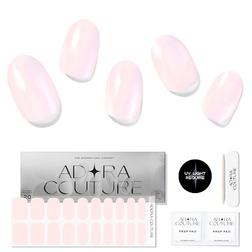 Adora Couture Semi Cured Gel Nail Strips | Pink Rose Glazed Donut Chrome | Ombre Full Sticker Nail Wraps For Women | Stick On Salon Nails At Home Kit - Uv Required (Blush Glaze) #TOP3