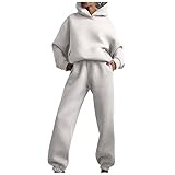 2 Teiler Mädchen Hood Einfarbige Trainingsanzug Work Kordelzug 2 Teiler Women's Herbst Loose Elegant Langärmliges 2-Teiliges Gemütlich Weiß
