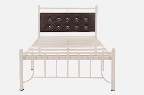Image of Zuno Metal Extra Single Size Bed Without Storage | Wrought Iron Single Bed with Headboard & Footboard| Sturdy Powder Coated Platform Cot for Bedroom (Zuno Ivory)