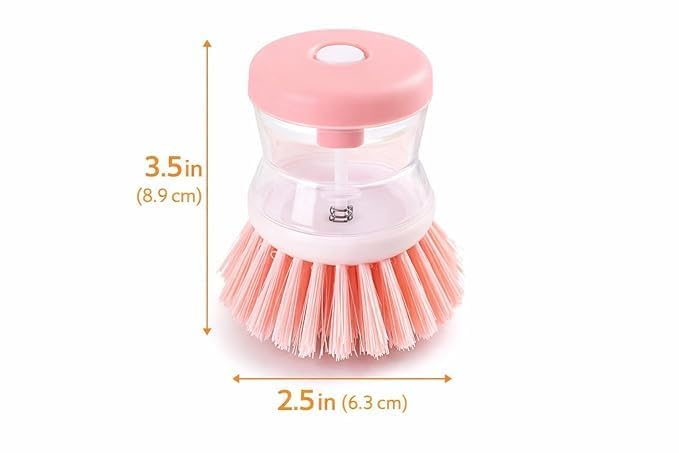 Image of Dish Scrub Brush with Soap Dispenser | Liquid Filling Kitchen Scrubber | Easy Press Cleaning Brush for Utensils | Sink & Home Use Pack of 4