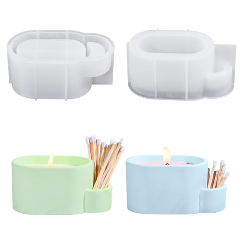 Voyyphixa Siliconen kaarsenhouder met luciferdoos, siliconen vorm, kaarsenborstelhouder, harsvorm, epoxy gietvorm voor doe-het-zelf cosmetica, opbergdoos, sieradencontainer