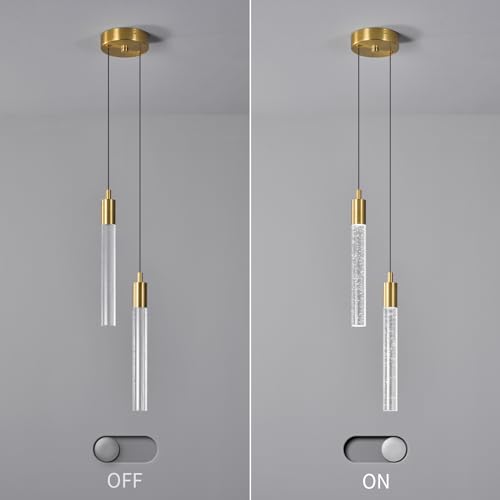 Image of Modern Light Fixture Kitchen Island Pendant Light Dimmable LED Gold Pendant Lights Mini Crystal Pendant Lighting for Bedroom Dining Room Living Room（2-Light ）