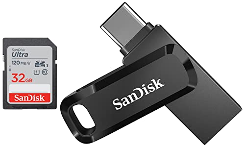 Image of SanDisk Ultra Dual Drive Go USB Type C Pendrive for Mobile (Black, 128 GB, 5Y - SDDDC3-128G-I35) & Ultra SDHC UHS-I Card 32GB 120MB /s R for DSLR Cameras, for Full HD Recording, 10Y Warranty