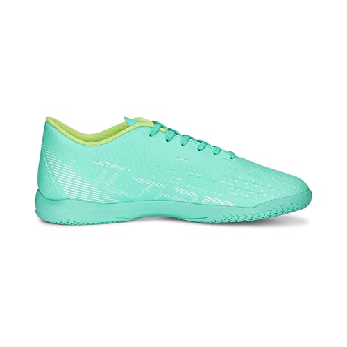 PUMA Mens Ultra Play Indoor Trainer Soccer Shoes, Electric Peppermint-PUMA Mens White-Fast Yellow, 8.5