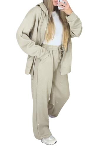 Survêtement femme 2 pièces ensemble jogging chaud zippé orné de strass