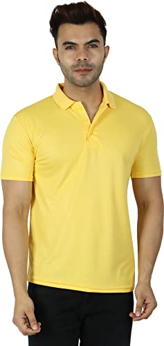 Image of Regular Fit Solid Men Polo Neck Collar T-Shirt Pack of 1 Yellow