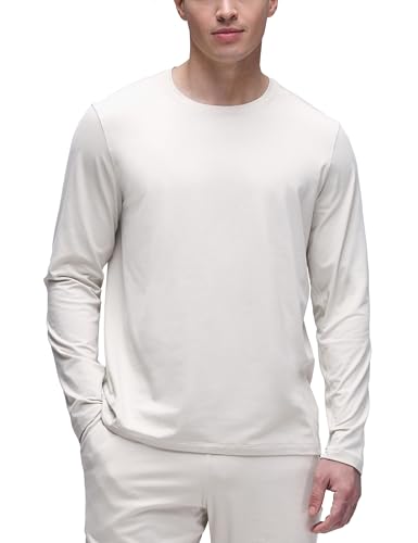 CRZ YOGA Cloud Jersey Long Sleeve Shirts for Men - Crewneck Breathable Casual Workout T-Shirts Soft Basic Tops Milky White (Bone) Small
