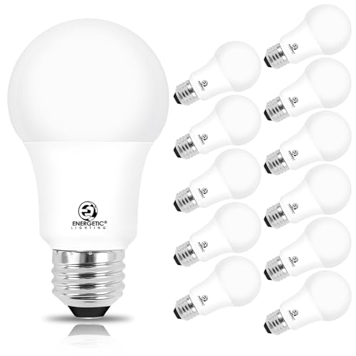 Energetic A19 LED Dimmable Light Bulbs, 100 Watt Equivalent Warm White 3000K 13.5W 1600lm, CRI80+, 15000Hrs, 12-Pack, ETL Listed