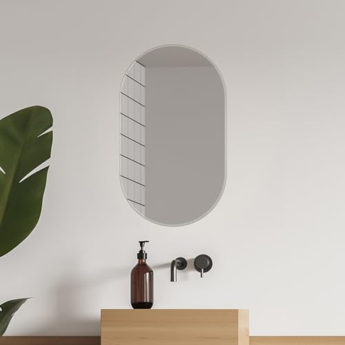 Image of Frameless Decorative Capsule Wall Mount Mirror | Bathroom Mirror and Bedroom Mirror | Non-Bevelled Mirror | Made in India (18 X 24 Inches) F-NBCAP1824