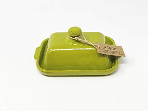Image of Verano Spanish Ceramics Selena Glaze Hand Dipped Colourful Dishware Decorative Home Décor Kitchen Food Sharing Serving Bread Margarine Butter Dishes - Lime Green