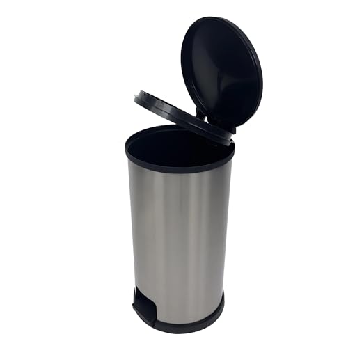 Caneca de basura redonda de plástico 7.9 galones Plata mate miniatura 2