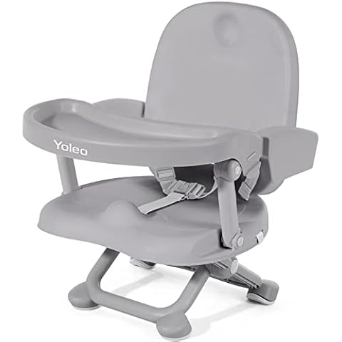 Yoleo Portable High Chair for Babies and Toddlers, Baby Booster Seat for Dining Chair, 6 Months to 3 Years, 15 kg, Height Adjustable, with Removable Tray Grey Cover