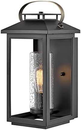 Hinkley Atwater Medium Wall Mount Outdoor Lantern, Anti-Fade, Clear Seedy Glass, Composite, Black Finish