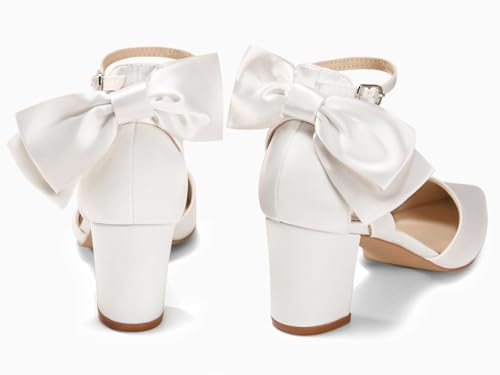 Coutgo Womens Chunky Heels Low Heel Ankle Strap D'Orsay Pumps Closed Pointed Toe Wedding Bridal Shoes4